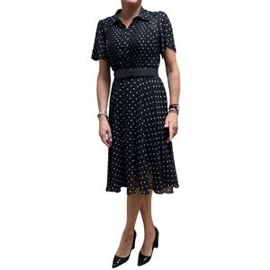 Nanette Lepore- Polka Dot Flutter sleeves pintuck over the knee Dress Size -6